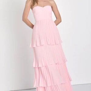 Lulus Pink Ruffle Dress - Seriously Sensational Light Pink Strapless Tiered Maxi